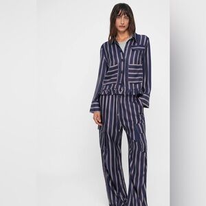 Baum und Pferdgarten Miluna Silk Blend Wide Leg Pants Navy Plum High Waist